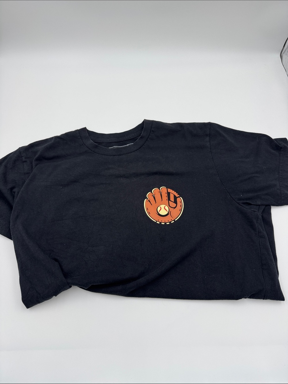 Baseballism Men's Black Short Sleeve Tee with Orange Baseball Glove Graphic
